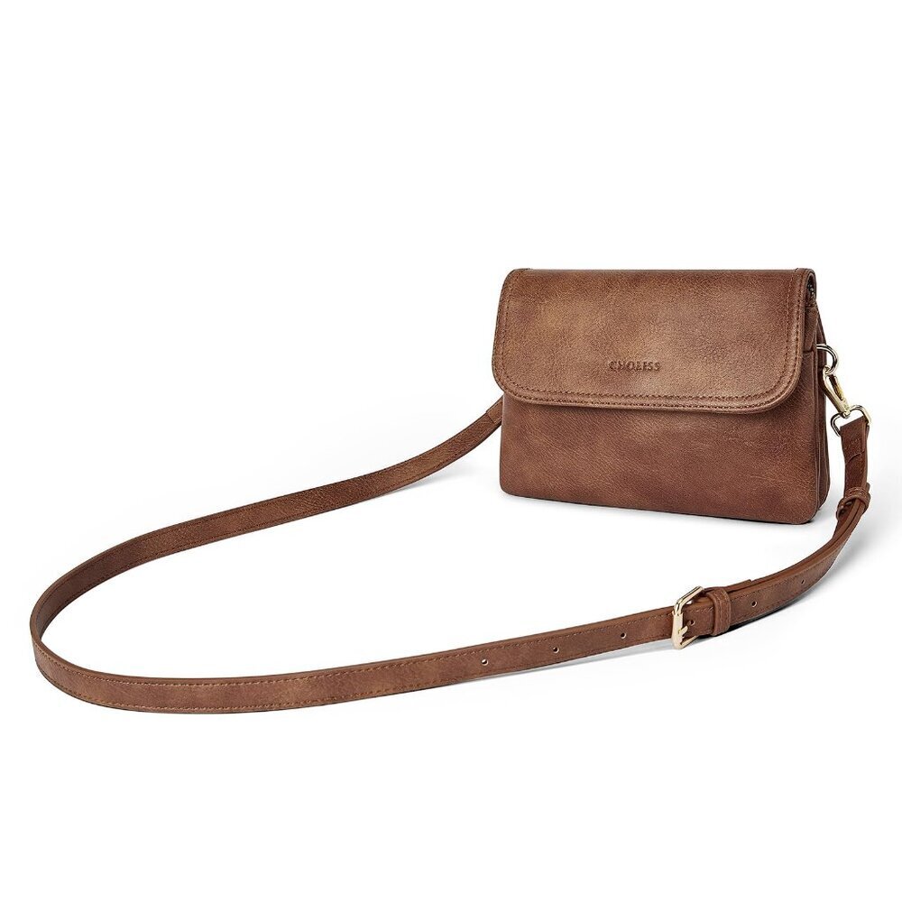 Vegan Leather Crossbody Bag with Phone Pocket, Adjustable Strap